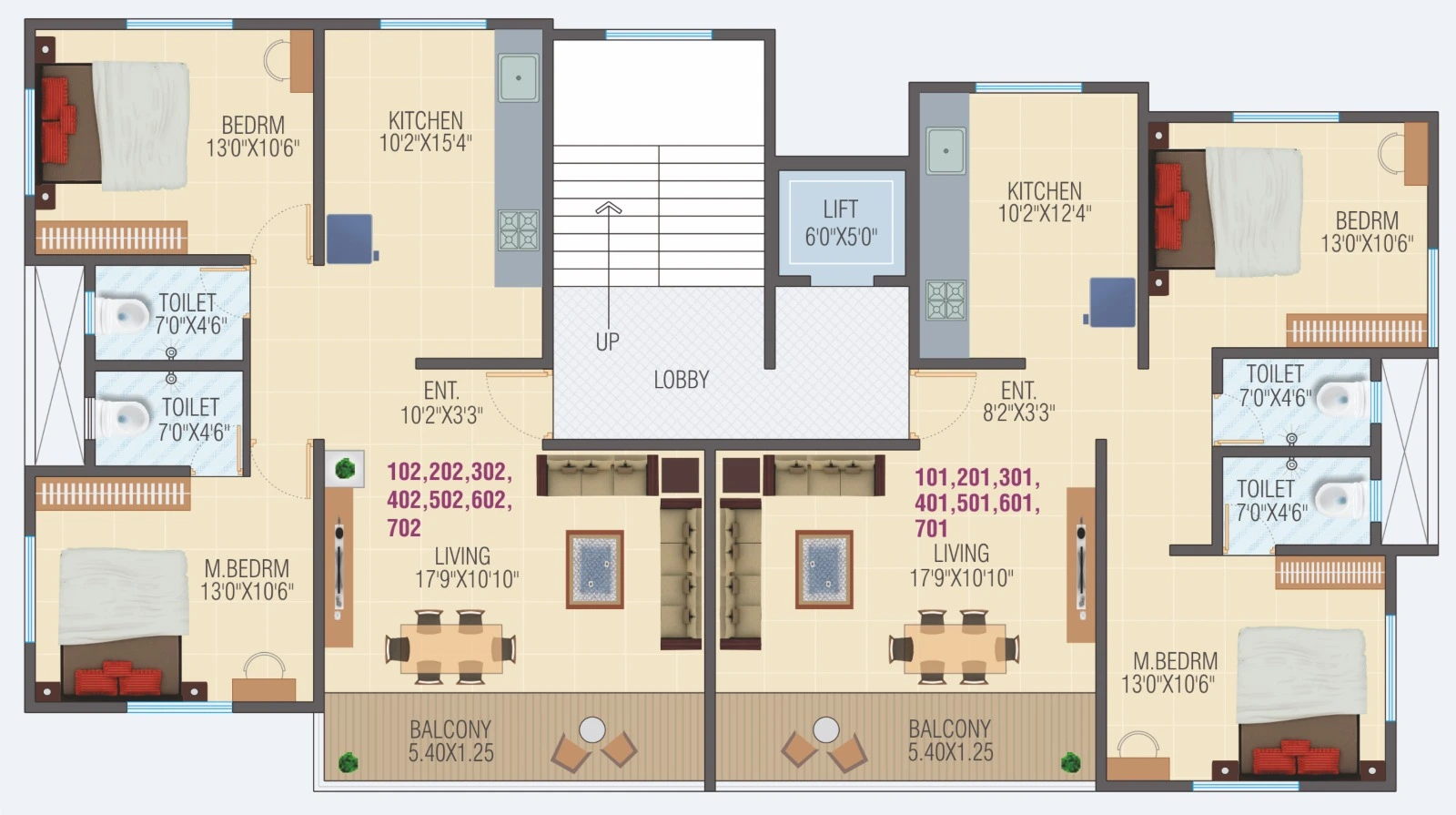 2 BHK Typical Floor Plan - Satvik Villa